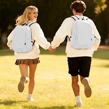Simple School Backpack,Bookbag Casual Lightweight Travel Rucksack Daypack Backpacks for Men Women College High School Bags backpack for Boys Girls Teens (White)