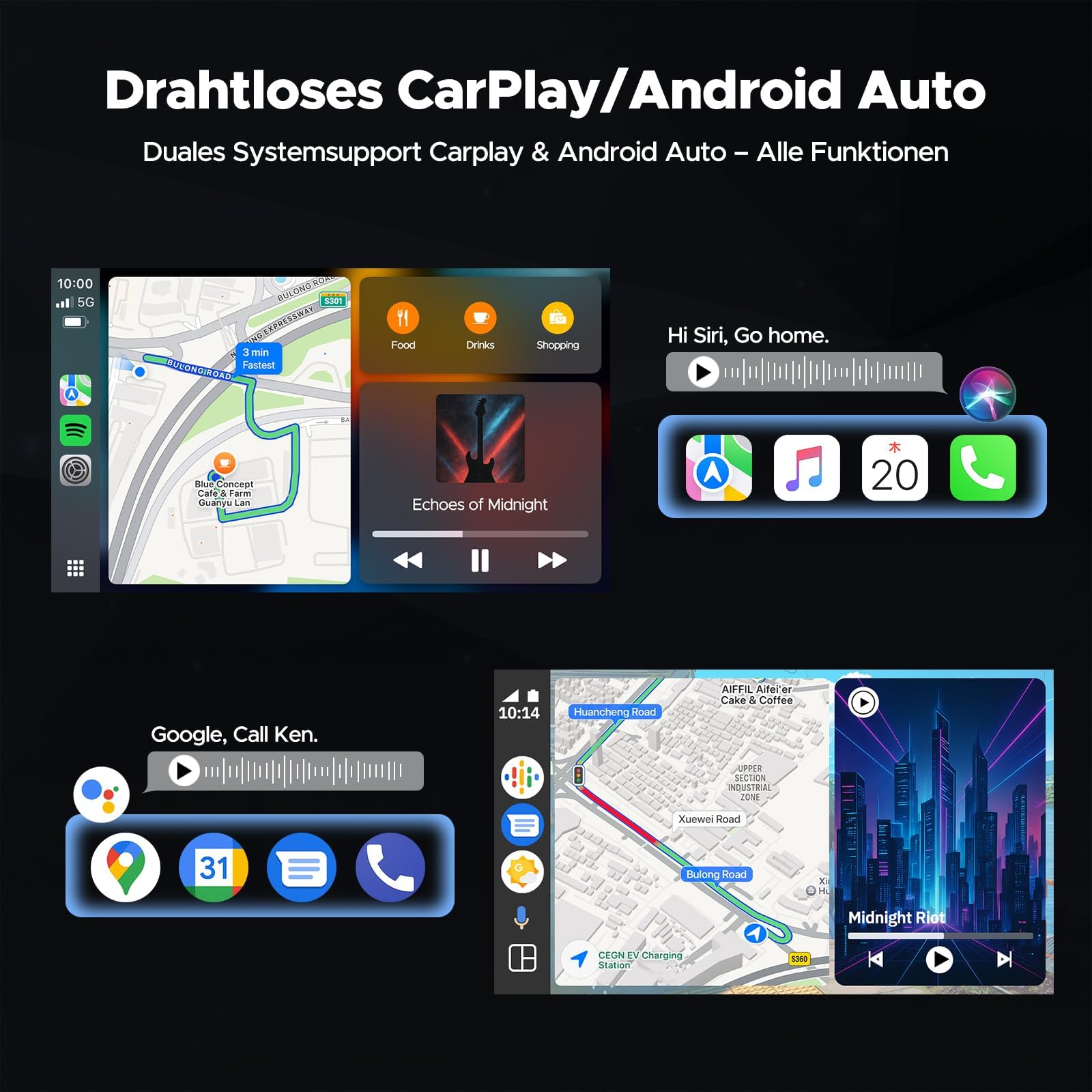 Volam schermo per auto carplay,con A-pple CarPlay e Android Auto,9" schermo,schermo carplay auto Net-flix YouTube,Telecamera Posteriore Navigazione Aggiornamento Siri/G00gle voice,iOS 10+ Android 11+