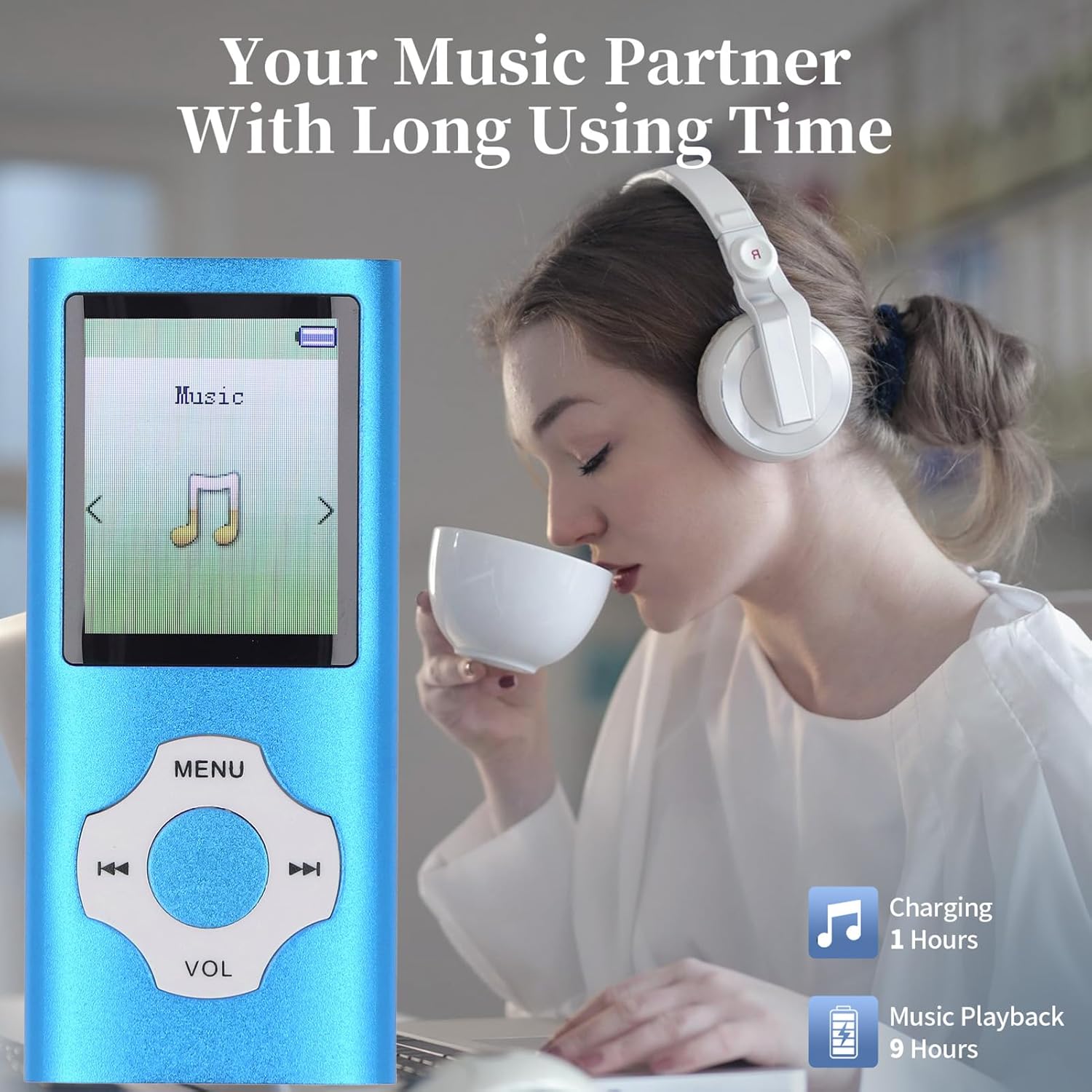 16GB MP3 Player, Bluetooth 5.0 Single Loop MP4 Player, Portable HiFi Sound Music Player Built in HD Speaker, E Book, Voice Recording, Supports up to 128GB TF Card (Blue)