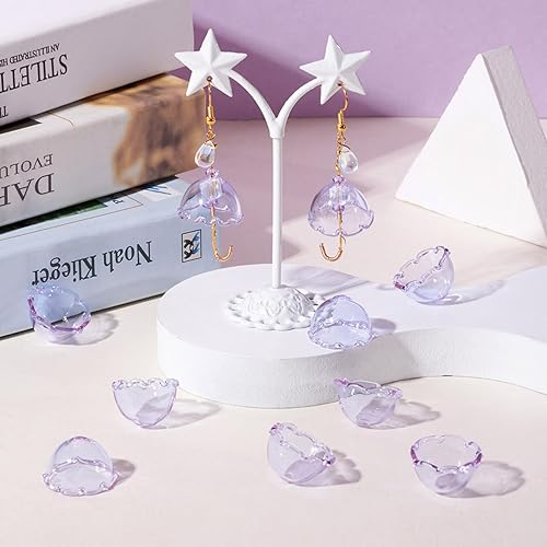 Vista 104 de FASHEWELRY 10 cuentas de cristal hechas a mano, cuentas florales de cristal, cuentas espaciadoras de flores de trompeta transparentes, cuentas