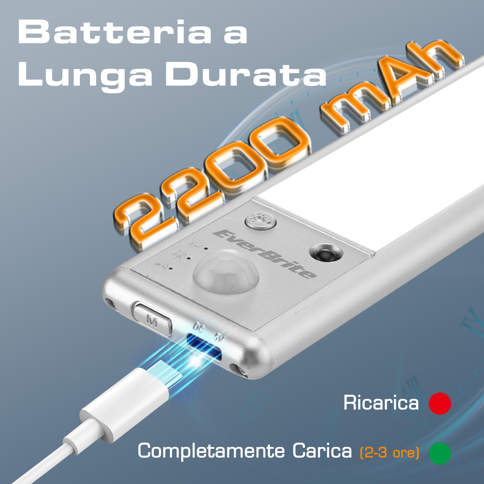 EverBrite Luce LED 2 Pezzi con Sensore di Movimento, Ricaricabile | con Telecomando 78 LED, 3 Modalità, Batteria 2200mAh, Luce Regolabile 3000K/4000K/6500K, per Armadio, Scala, Cucina