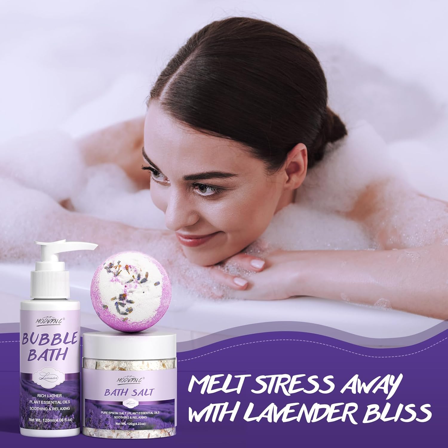 Relaxing Bath Gift Set for Women 8pcs Lavender Spa Gift Set Gift Baskets for women Mom Wife Sister Teen Best Friend Christmas Birthday Valentine's Mother's Day with Lavender Essential Oil Shea Butter - Image 4