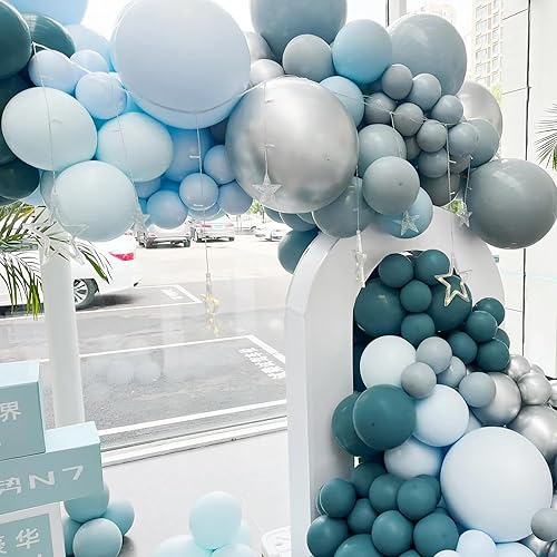 Miniatura 6 de Globos de color azul polvoriento, 83 piezas de 1812105 pulgadas, diferentes tamaños, color verde azulado oscuro, kit de arco de guirnalda de globos