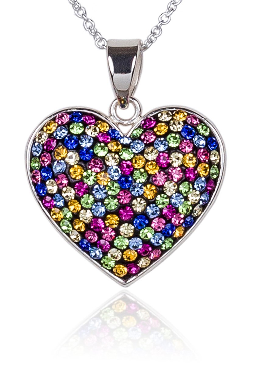 Carly Creations Women's Silver Plated Genuine Crystal Multicolored Heart Pendant