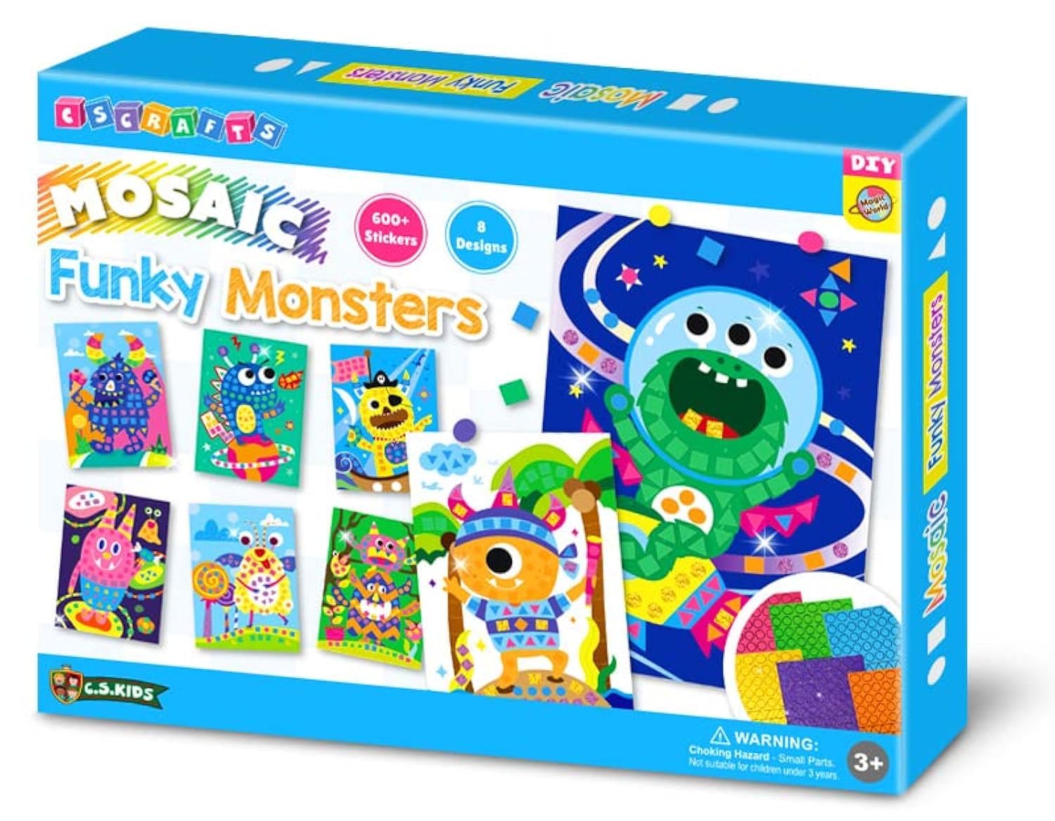 C.S. Kids Magic World Mosaic - Funky Monsters |Crafts Gifts | Educational Glitter Mosaic