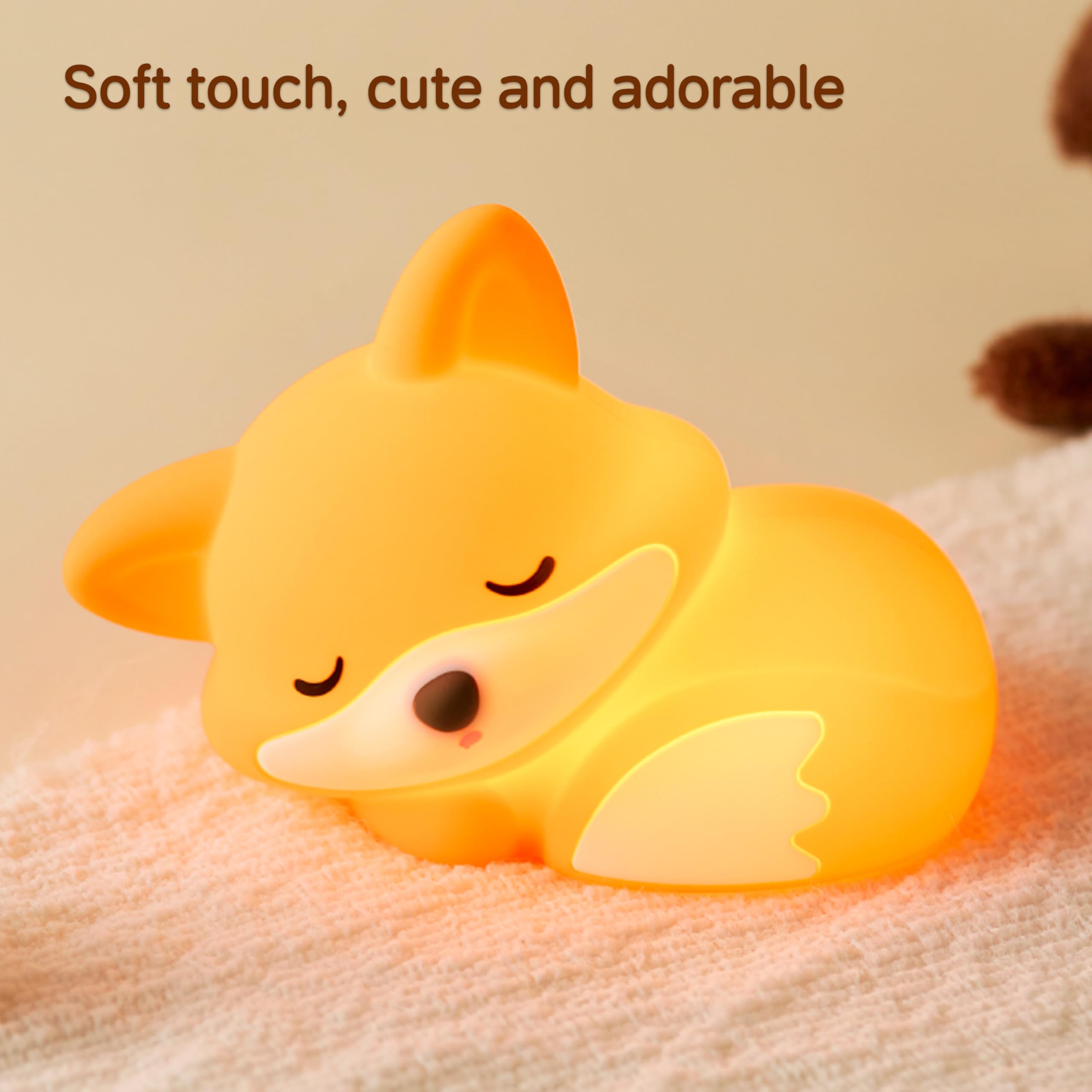 JMG-Myratts Night Light for Kids Cute Soft Silicone Fox Lamp, Dimmable Nursery Portable Kawaii Lamps - Image 3