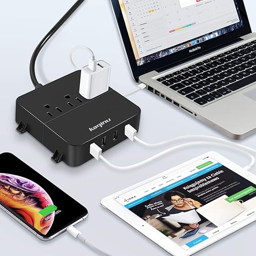 Miniatura 7 de Regleta de alimentación con USB - Regleta de alimentación de pared con 4 puertos USB y 3 tomas de corriente con interruptor de encendidoapagado y