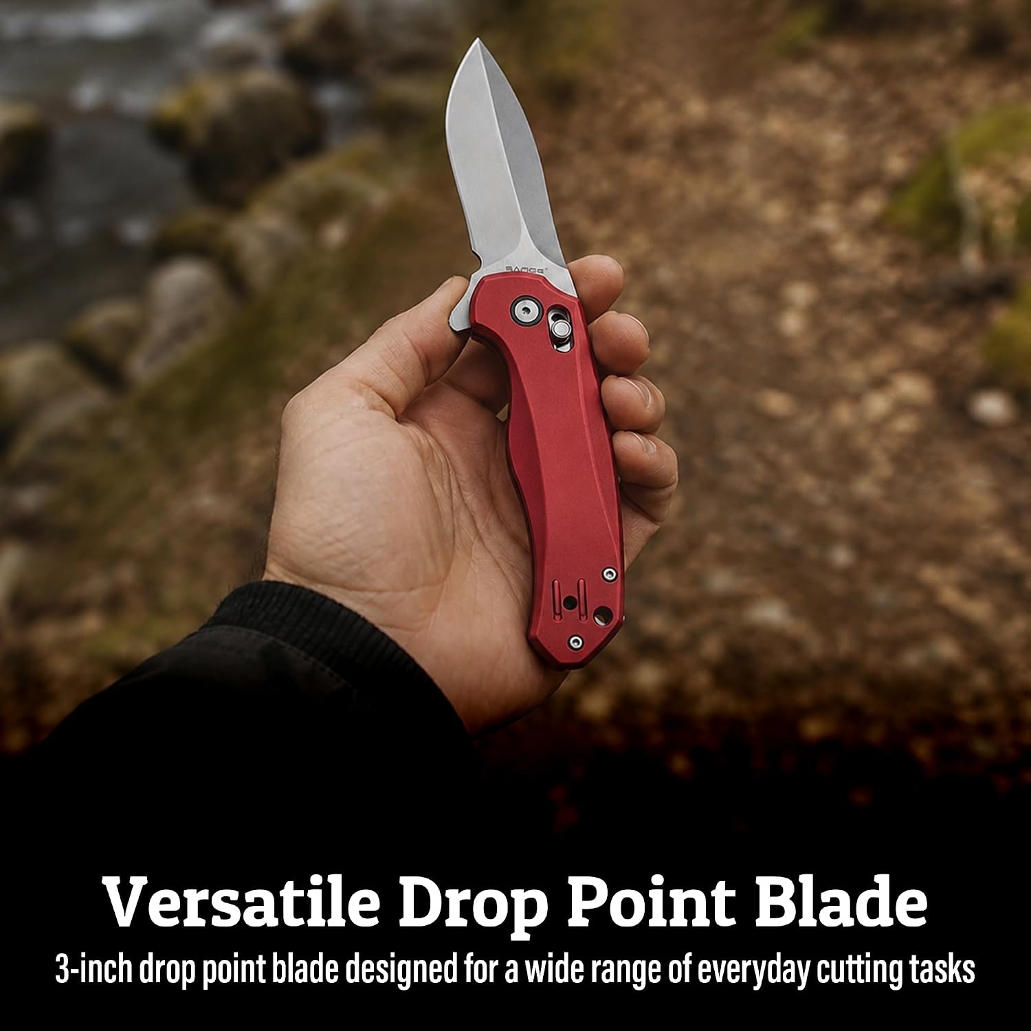 sarge knives Jet Folding Knife (3" Blade), EDC with 440 Stainless Steel Blade, Red Aluminum Handle, Slide Lock Everyday Carry Knife for Work, Home & Outdoor Tasks (SK-832RD)