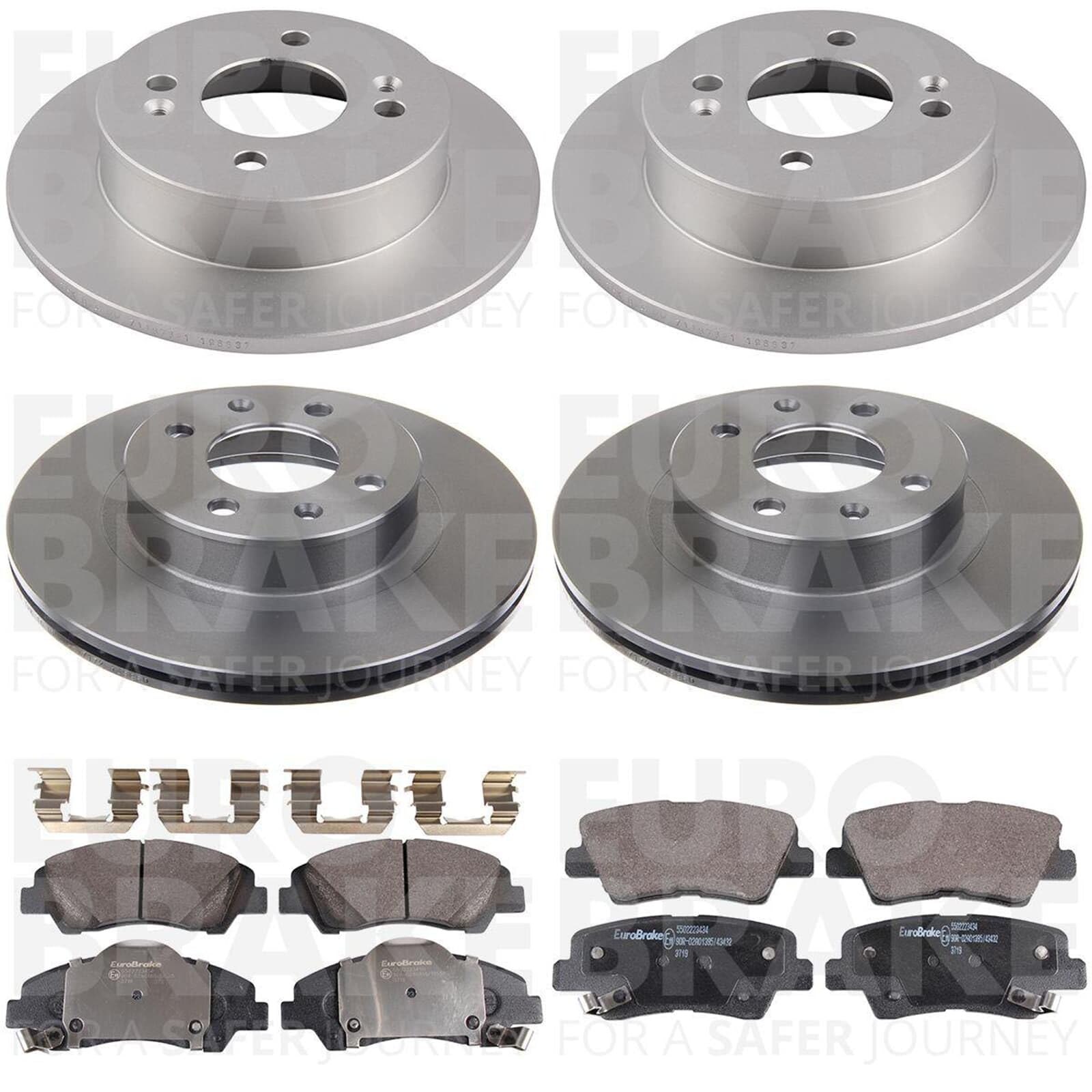 Eurobrake Bremsscheiben + Beläge vorne + hinten | 5815203529 + 5502223450 + 5815313455 + 5502223434 Kompatibel mit i10 II (ba, Ia)