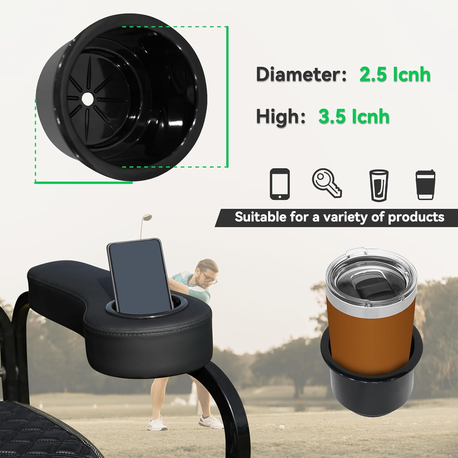 Golf Cart Armrest with Cup Holder for Rear Seat kit