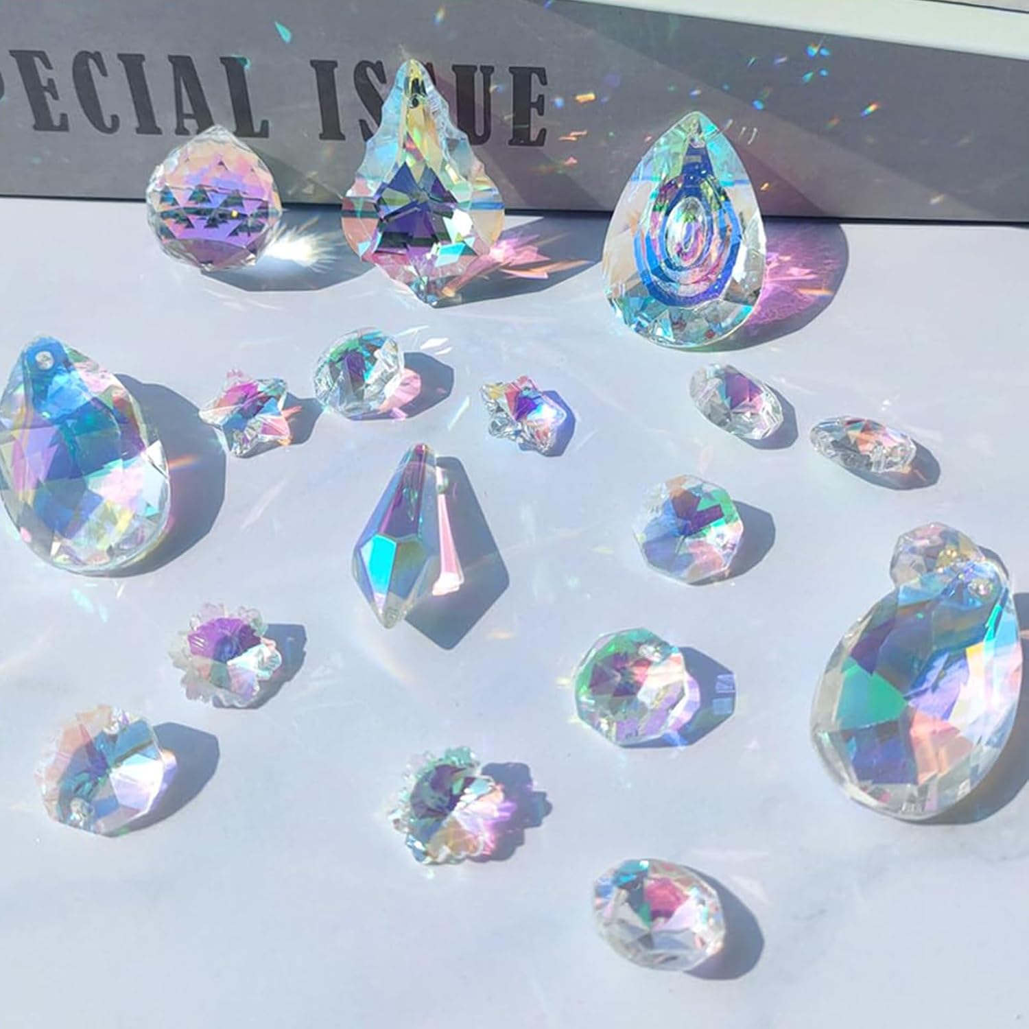 FINLALO DIY Sun Catcher Kit, Crystal Sun Catcher Kits, 200PCS DIY Suncatcher Material Kit, Rainbow Maker Pendants for Birthdays, Weddings, Valentine's Day, Mother's Day (Silver), 1