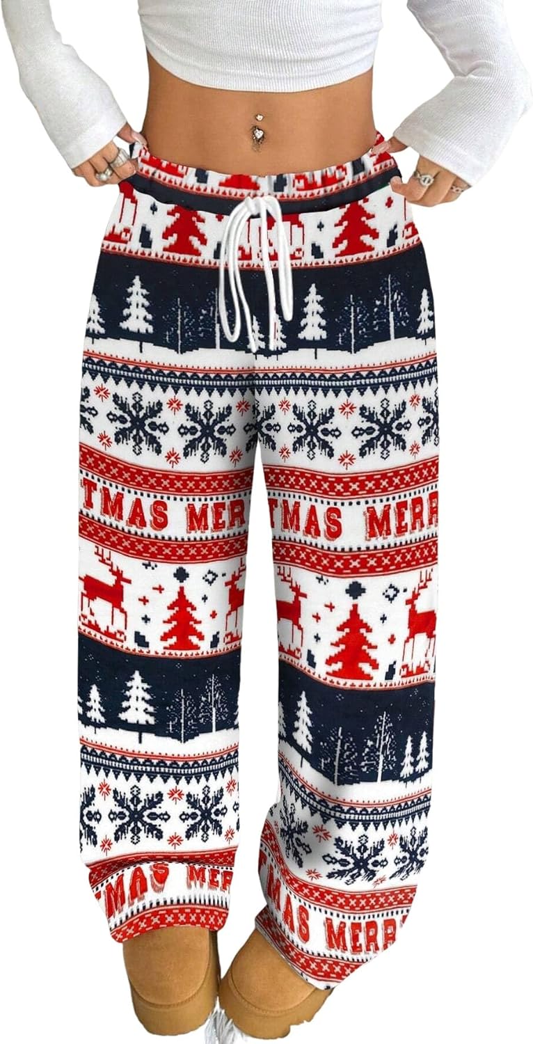 ZAFUL Women's Fuzzy Plush Pajama Pants Drawstring Elastic Waist Wide Leg Teddy Pj Bottoms Lounge Pants