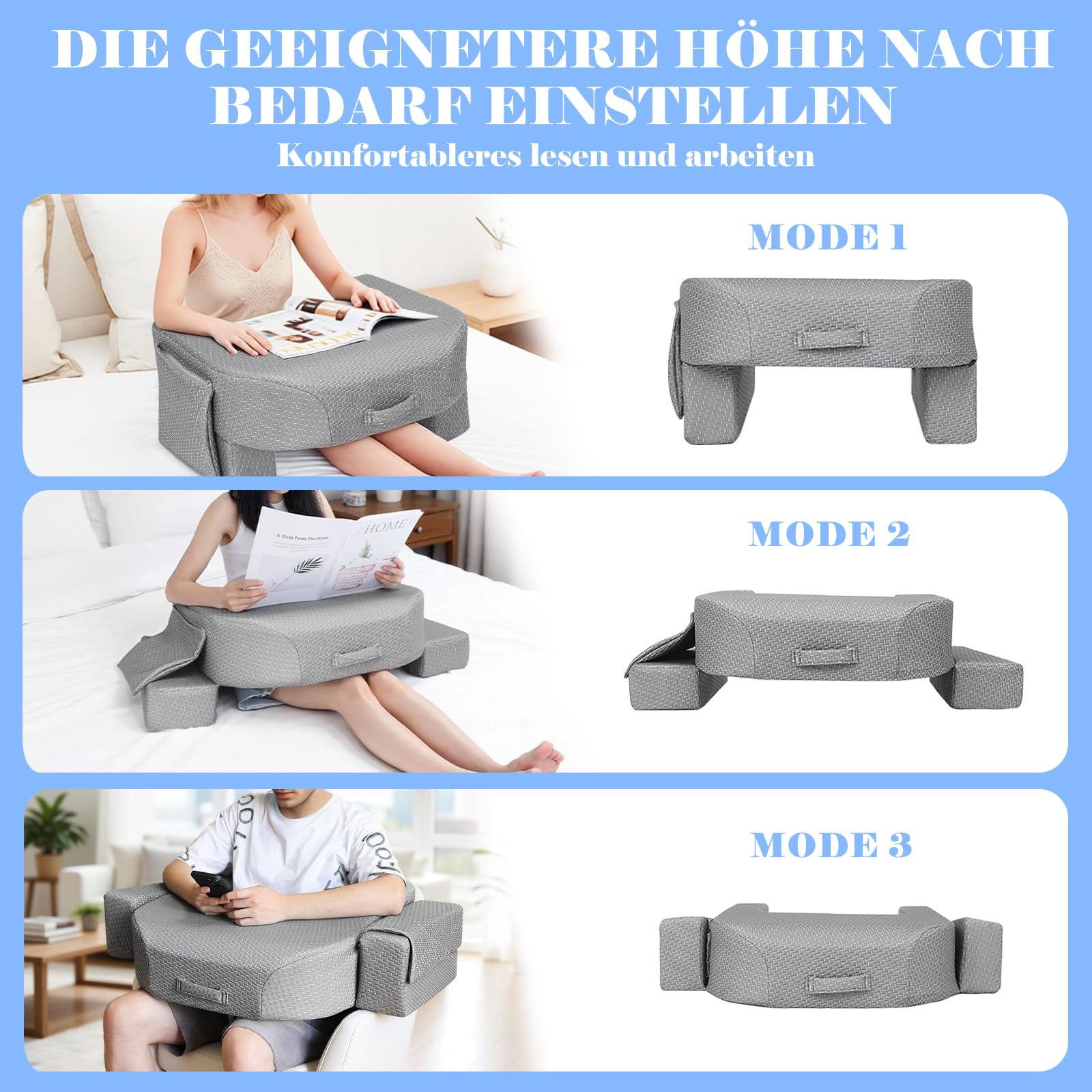 Babenest Coussin de lecture en éponge 26D - Coussin de lecture pour livres, lecture, coussin de bureau pour adultes, à placer dans le lit, le sol, le canapé (couche d'air gris)