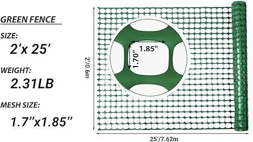 Miniatura 28 de PotatoLife Valla de seguridad de malla de plástico, rollo de 4 x 100 pies con 100 bridas, red temporal reutilizable para cercado de jardín, Verde
