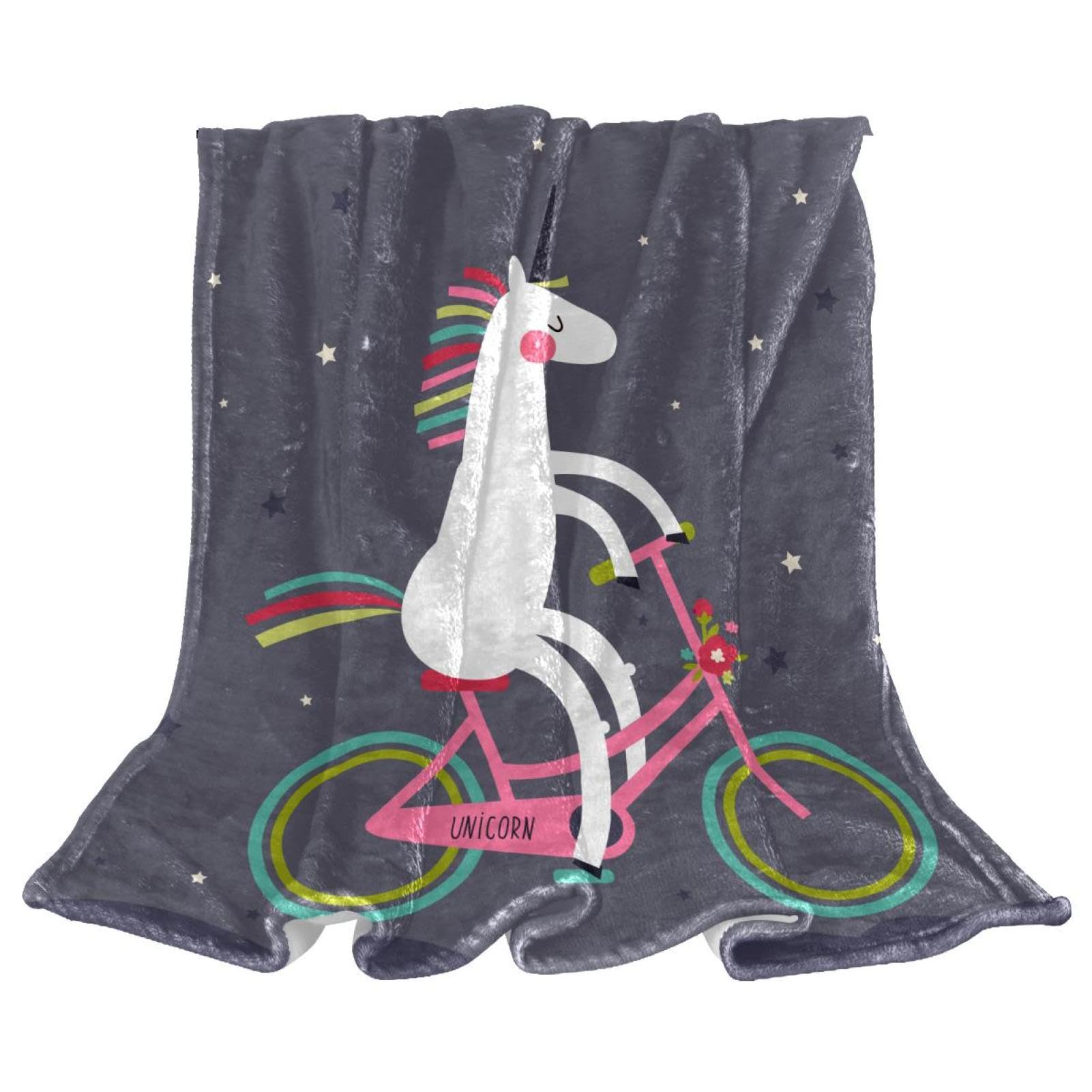 Couverture licorne vélo imprimée idée cadeau originale 150x200cm pour lit