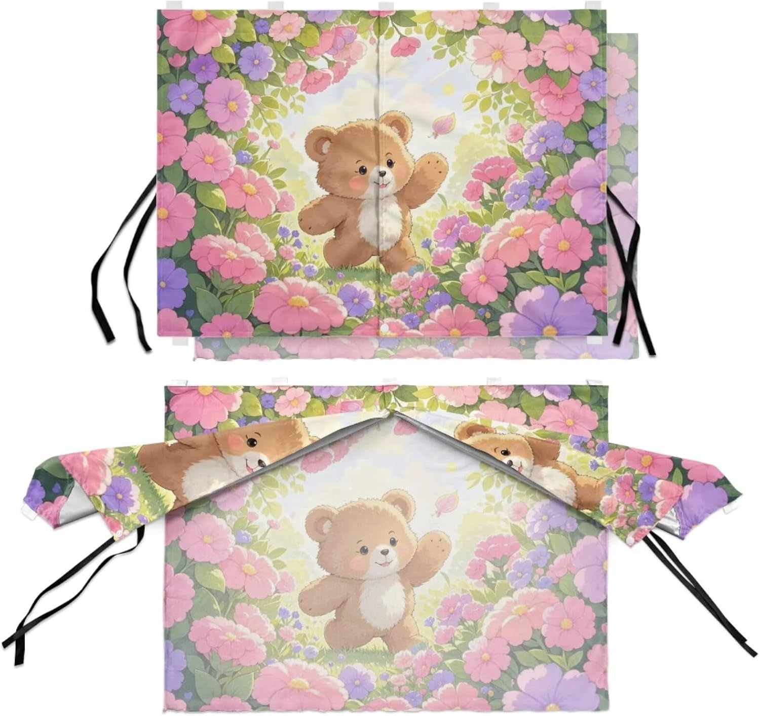 Forchrinse Little Bear Car Sunshade for Back Seat Windows, 2 Pack Magnetic Dual Layer with Blackout & Mesh Modes for Kids