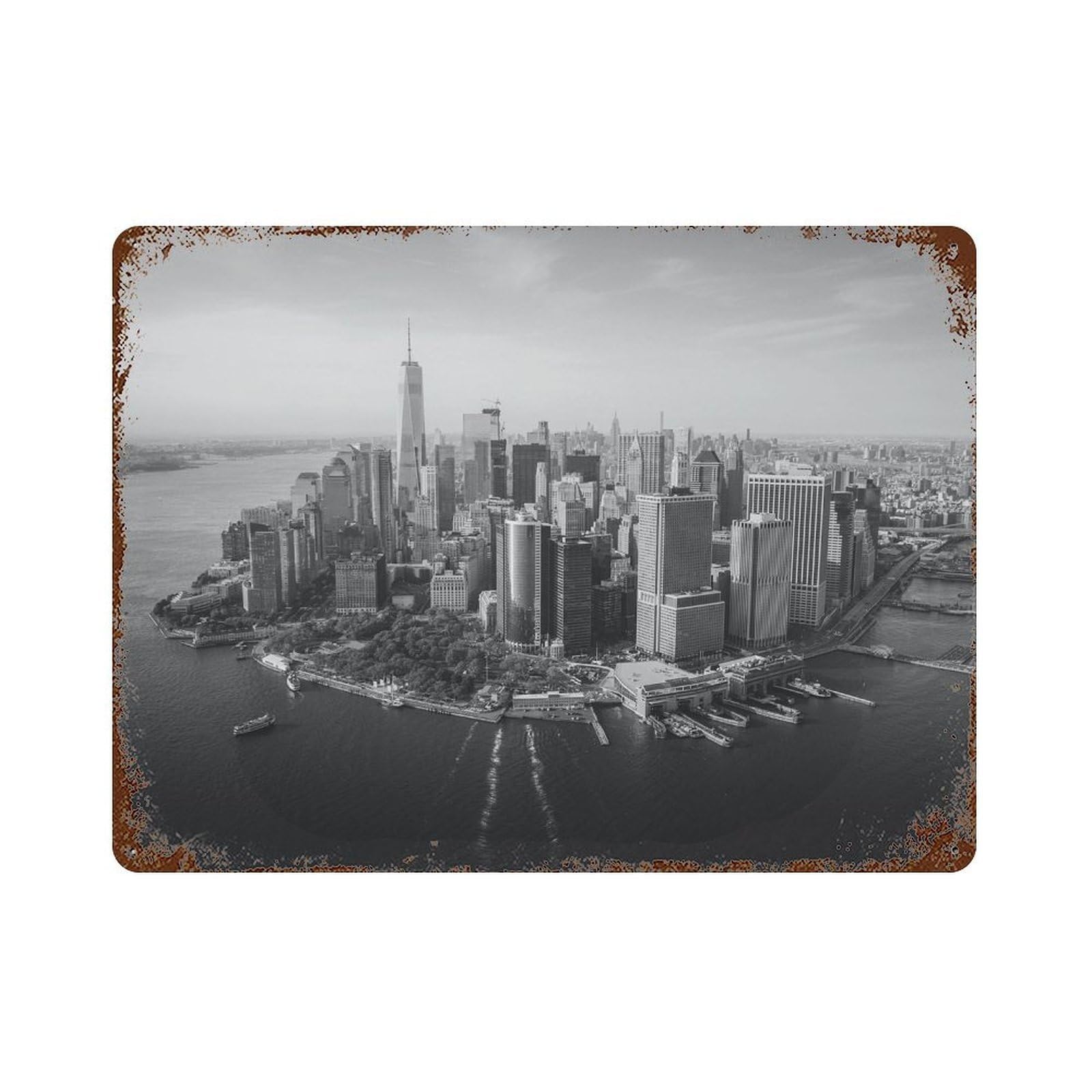 xiaoxiaoshen Black And White Manhattan Photo Decor USA Wall Decor Art Metal Tin Poster Modern Home Decor Art Home Bar Shop Decorations Vintage Sign 30x40cm