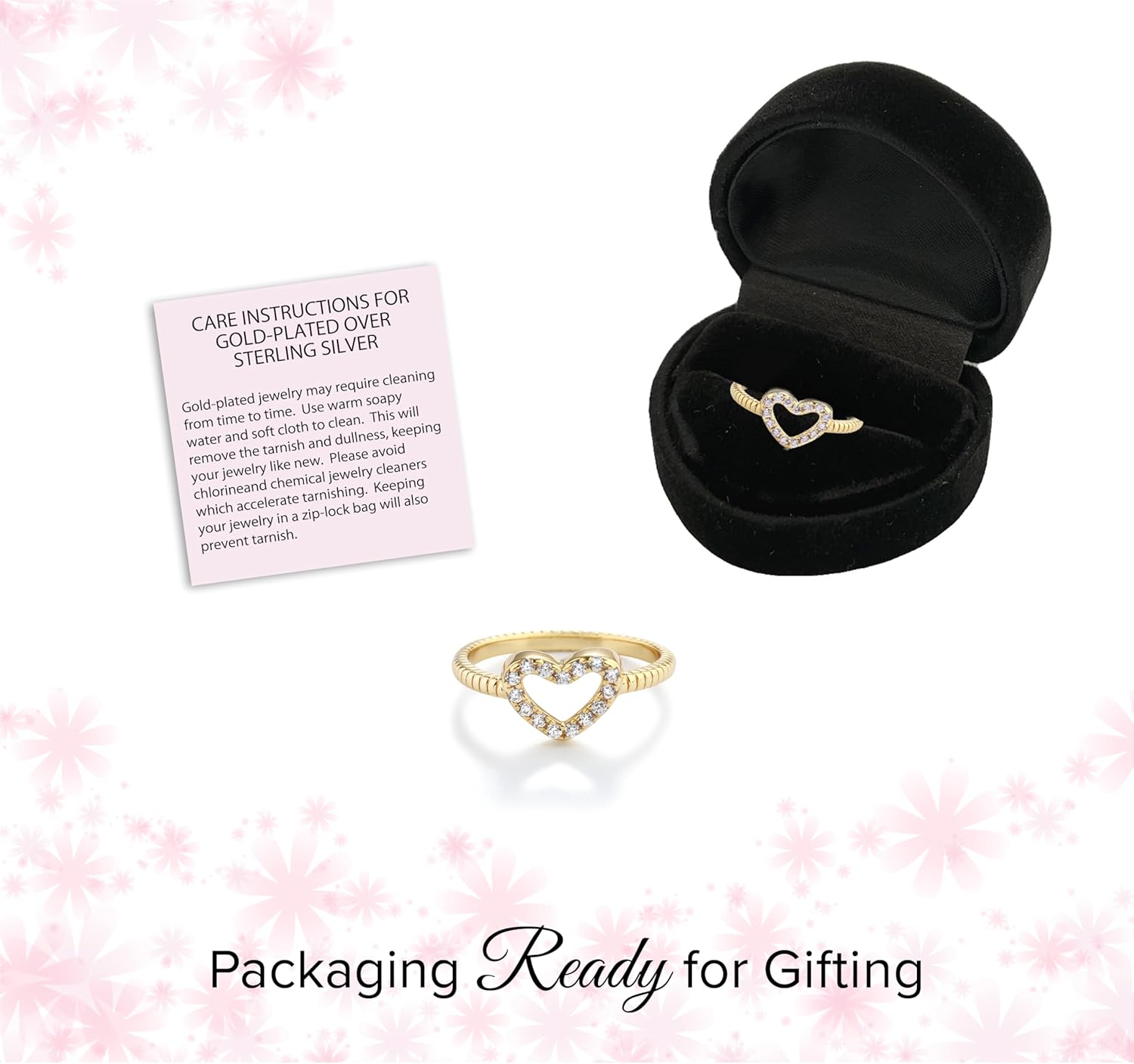 Precious Pieces .925 Sterling Silver or 14K Gold Plated CZ Heart Baby Ring with Rope Band for Toddlers, Little Girls, Stackable or Pinky Ring for Teens and Women
