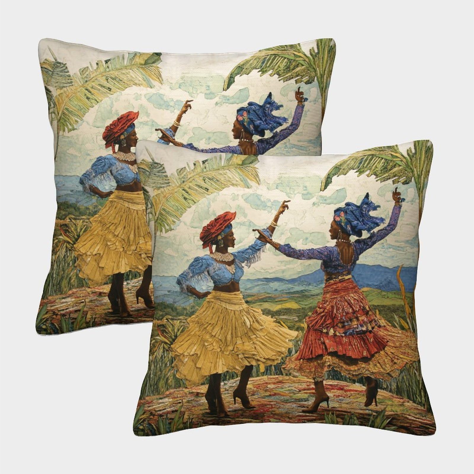 kaiyun 2 Pack Traditional Festival Pillow Case 40x40cm 3D Printing Women Dancing in The Scenery of Guyana Cushion Cover,home Decoration Sofa Cushion