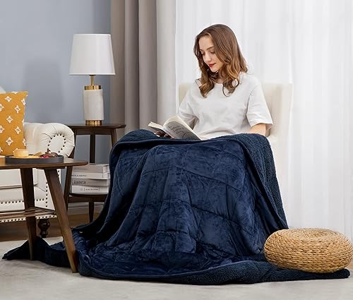 Miniatura 5 de HBlife - Manta con peso de forro polar para adultos, manta de cama gruesa y afelpada de 15 libras con certificación Oeko-Tex, manta pesada