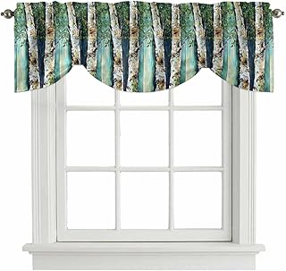 Abstract Oil Tie Up Valance Curtains Vintage Painting Trees Green Leaf White Trunk Wood Grain Adjustable Light Filtering Tie Up Valance Small Window Shade for Kitchen Bedroom Cafe 42" W x 18" L