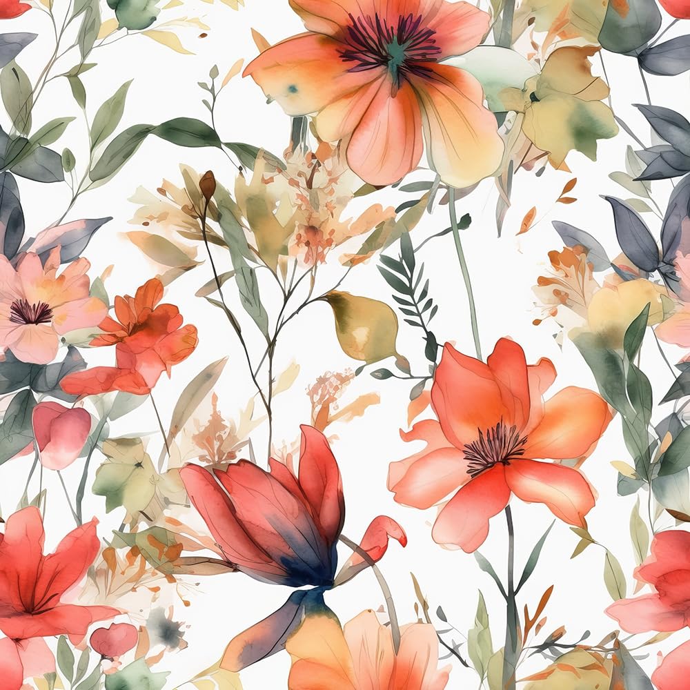 REDAMANCY Boho Watercolor Orange Floral Modern Peel and Stick Wallpaper Vintage Wall Paper Stick on Contact Paper Easy Peel Off for nightstand Drawer Bedroom Renter Friendly 17.7"x236"