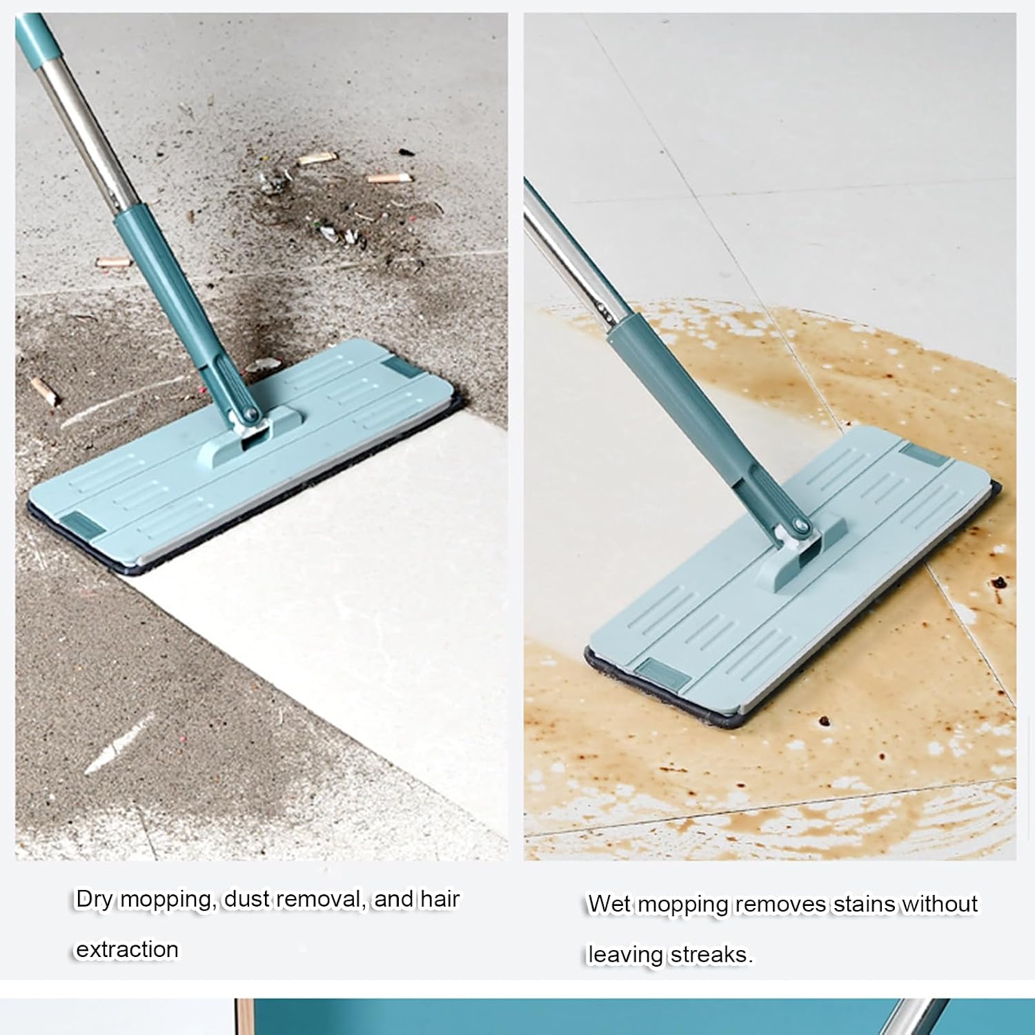 No-Wash Flat Mop and Bucket Set Wet Dry Dual-Purpose Self-Cleaning System with 10 Reusable Pads Adjustable Handle for All Floors