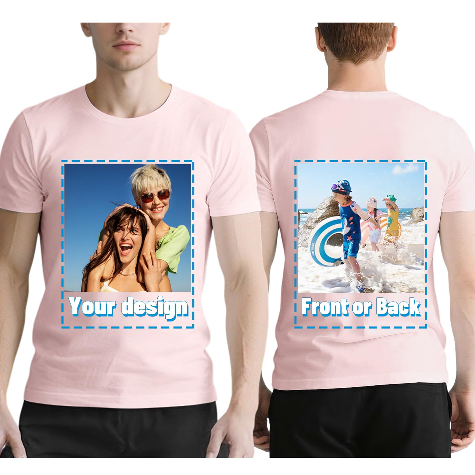Custom T Shirts for Men Personalized Shirt with Front and Back Print Design Your Own Tee with Logo