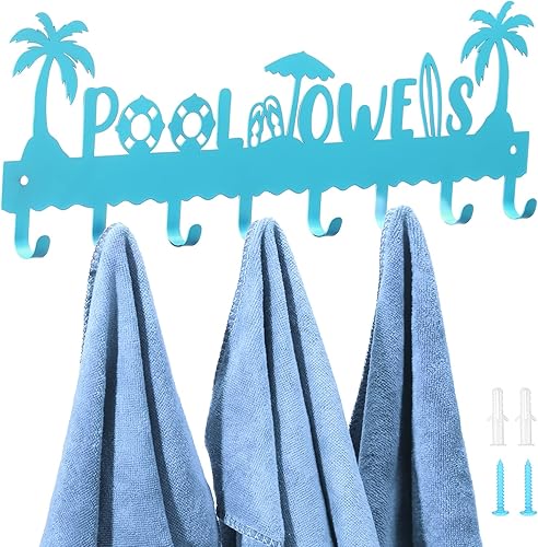 Capoda Toallero de metal para colgar en la pared, para verano, playa, piscina, toalla con 8 ganchos para almacenamiento, bata, traje de baño,