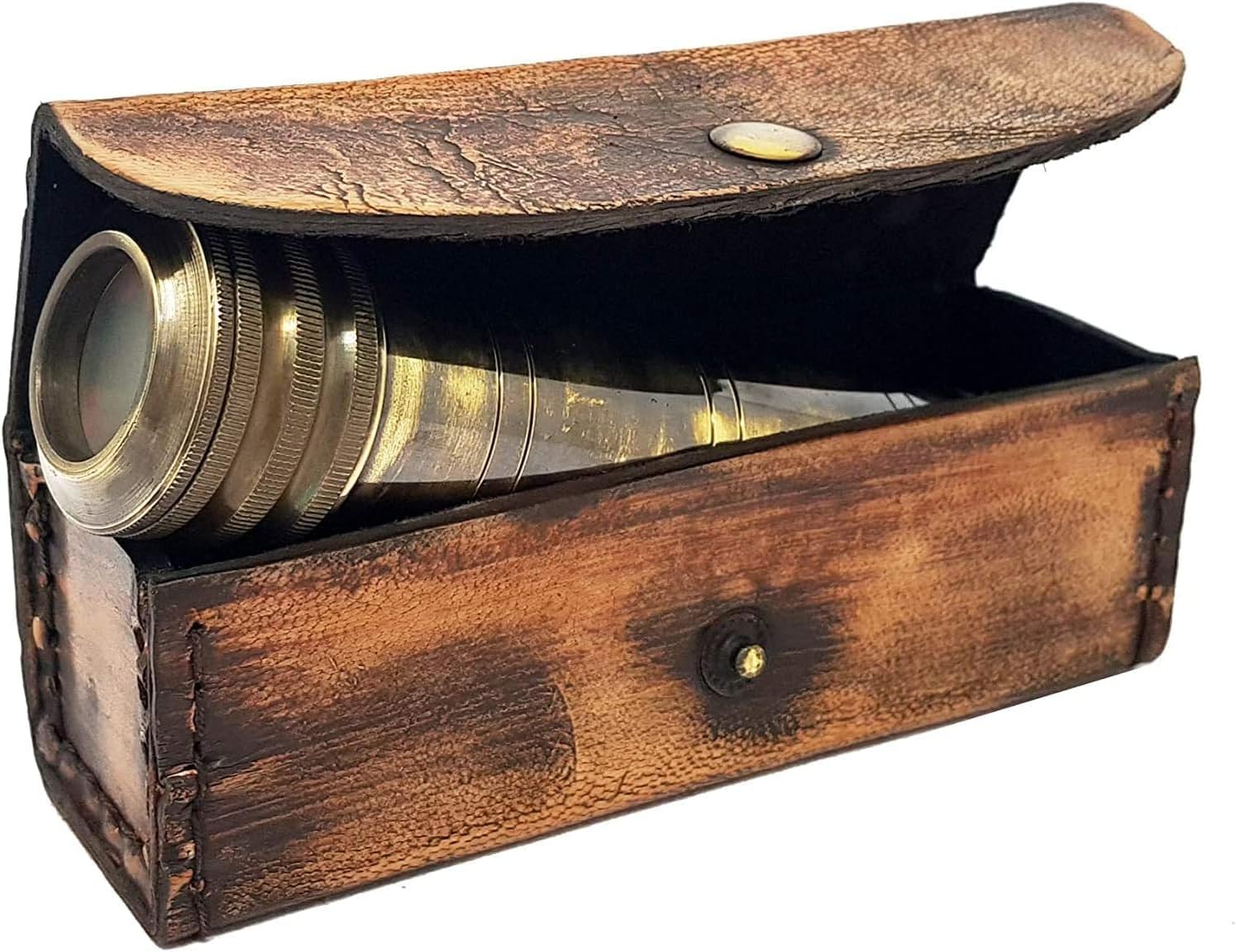 Nautical Brass 6 Inch Kaleidoscope with Vintage Leather Box – Gilbert & Sons 1895 Style Antique Style Kaleidoscope – Decorative Collectible Gift for Adults & Kids