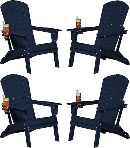Plawdlik Folding Adirondack Chair, SGS Tested, Wooden Textured with Cup