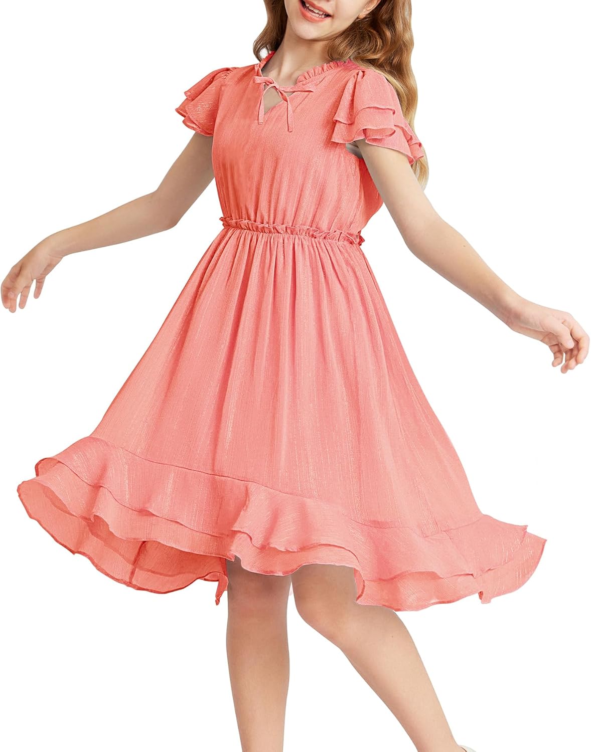 GRACE KARIN Girls Summer Dress Short Sleeve Holiday Party Tie Neck Dress Size 5-12