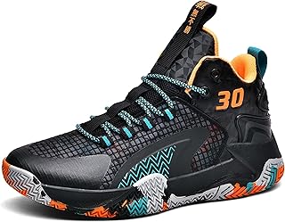 BTNCL Tênis masculino de basquete de cano alto, piso de borracha antiderrapante para uso externo, piso interno, treinamento e calçados esportivos, botas de basquete para jovens (Color : Black, Size