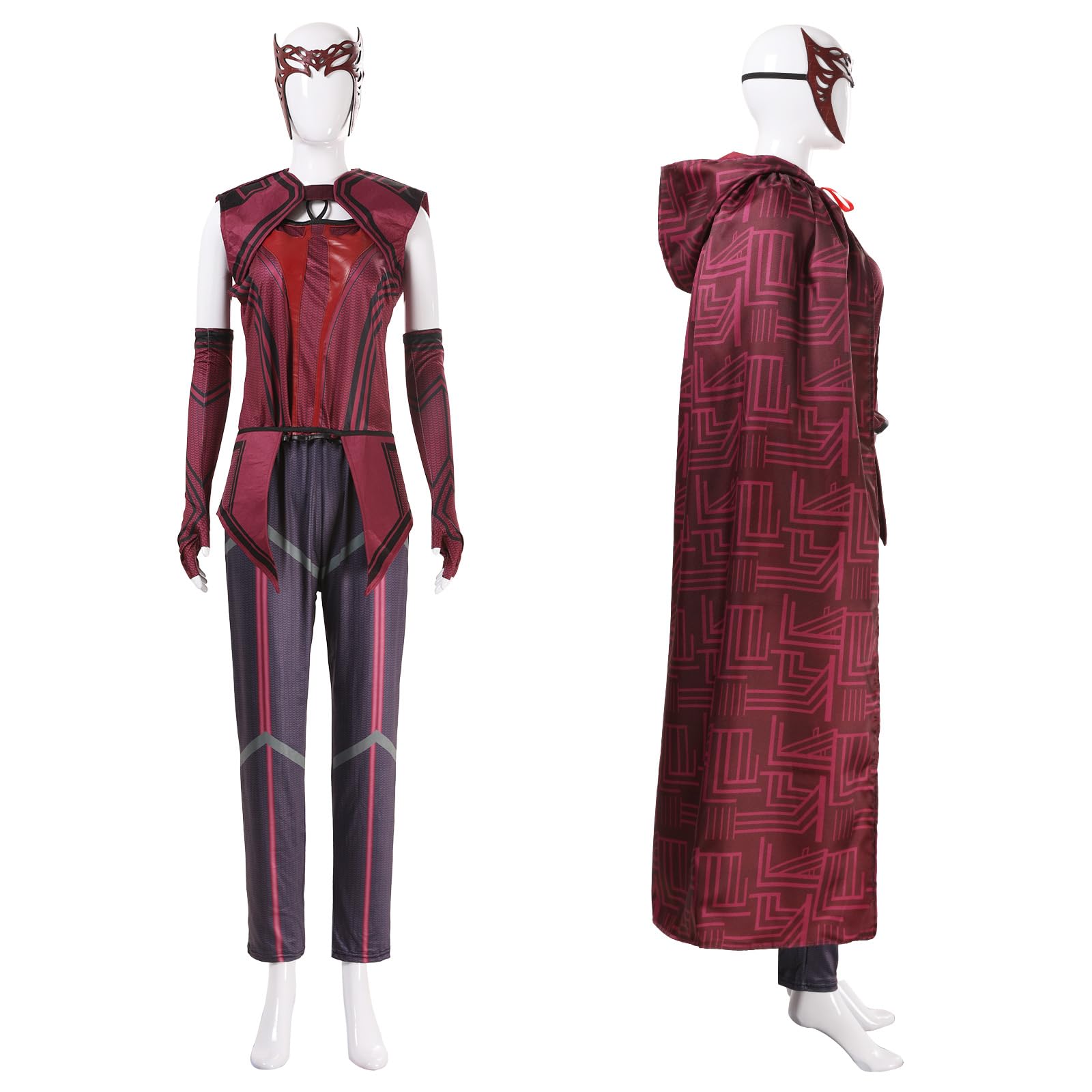 Disfraz de bruja de escarlata para mujer, disfraz de Wanda Maximoff con capucha, chaqueta, pantalones, traje, sombrero, Halloween, cosplay, disfraz de carnaval