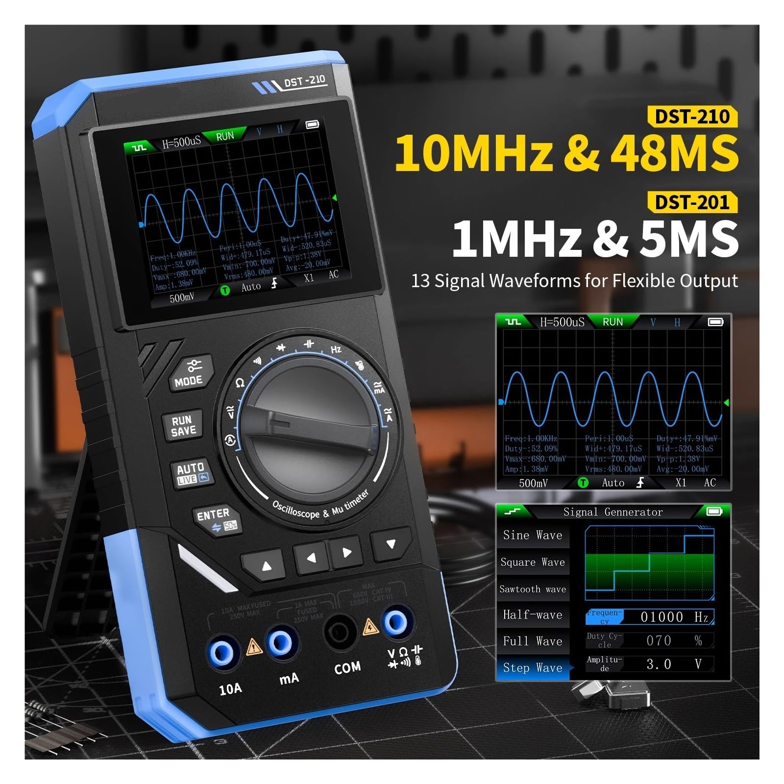 Oscyloskop cyfrowy multimetr DST-210 i DST-201 3IN1 | Źródło sygnału 19999 zlicza 10 MHz/1 MHz Przenośne narzędzia dla elektryków(DST-210 (10MHZ))