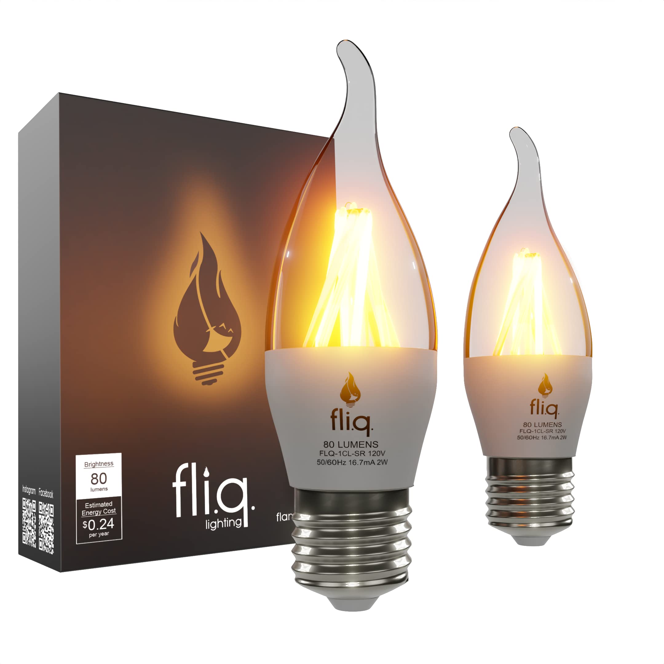 Fliq | LED Flame Light Bulb | 2 Pack | 2W | 4 Modes | Flickering Flame Bulb | 2023 Release | (Standard Clear E26)