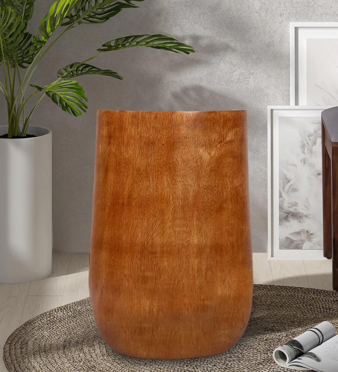 UNIMAPLE | Wooden Pouf/Stool | Footrest Sitting | Footstool | Side Table | Acacia wood | Round Pouf Multipurpose Ottoman For Living Room | Furniture Footstool Pouf for Office Home Decor | Brown Colour-image-32