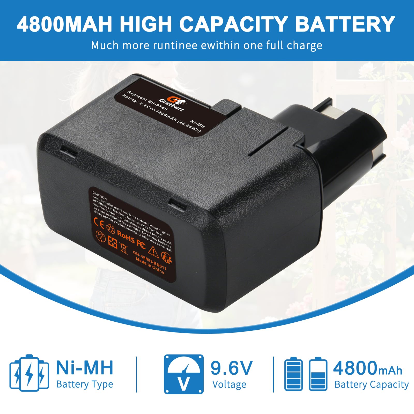 12V 4800mAh Batería de Ni-MH para Bosch 2 607 335 035