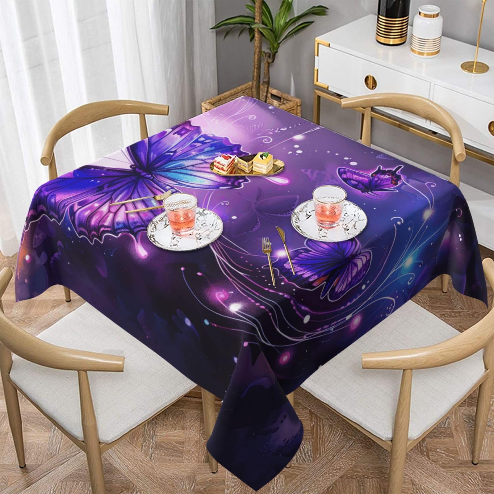 WPKJU Butterflies Printed Square Tablecloth 54x54 inch Water Resistant Table Cover Washable Rectangle Table Cloth for Dining Tables