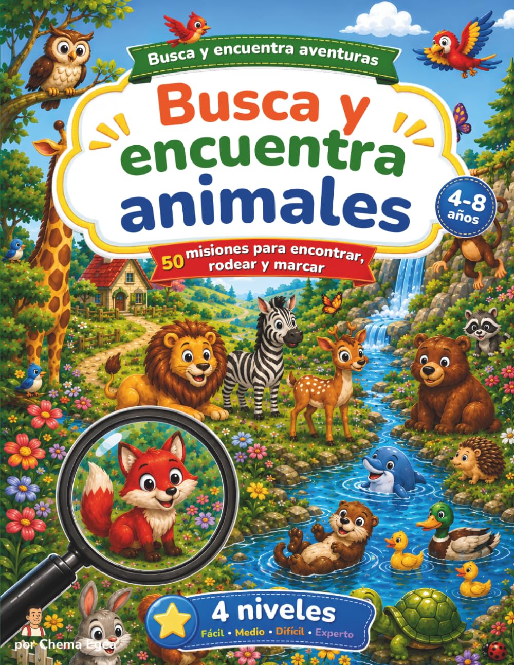 Busca y Encuentra Animales: Libro de actividades infantil con 50 retos para buscar animales y objetos escondidos – Niveles progresivos (Busca y Encuentra Aventuras)