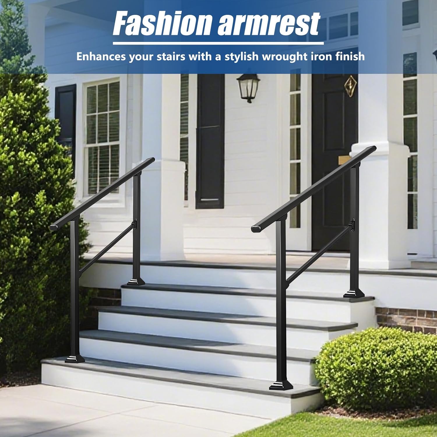 Hand Rails for Outdoor Steps, 3 Step Stair Railing for Outdoor & Indoor Handrail Kit, Black Safety Hand Rails for Seniors & Porch - Durable & Easy to Instal（Black 3 Step）