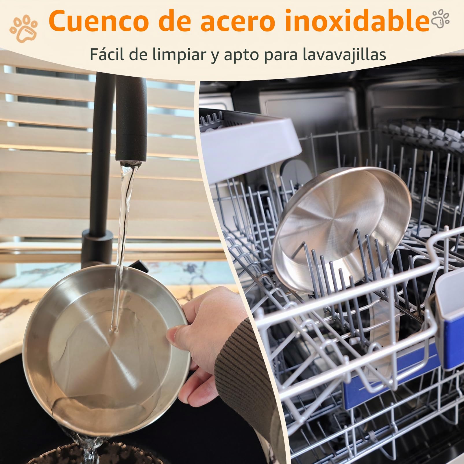 Comedero Gato Elevado Acero Inoxidable Soporte Bambú Madera Antideslizante,Platos Cuencos para Gatos Pequeño Plano Fatiga Bigote Perro para Cat Mascota Bowl Comida Agua Plateado (2 Piezas)