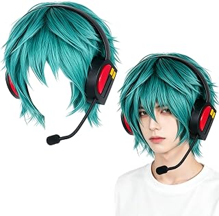 LERIKA Blue Short Hair, Music Themed Universal Wig, Including Accessories, Themed Party Set (Blue)