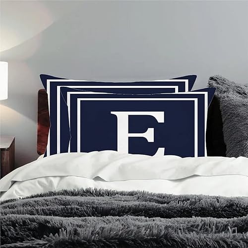 Miniatura 4 de Fundas de almohada lumbares decorativas con letras iniciales y patrón geométrico, letra E, color azul marino, monograma, funda de cojín para sofá,