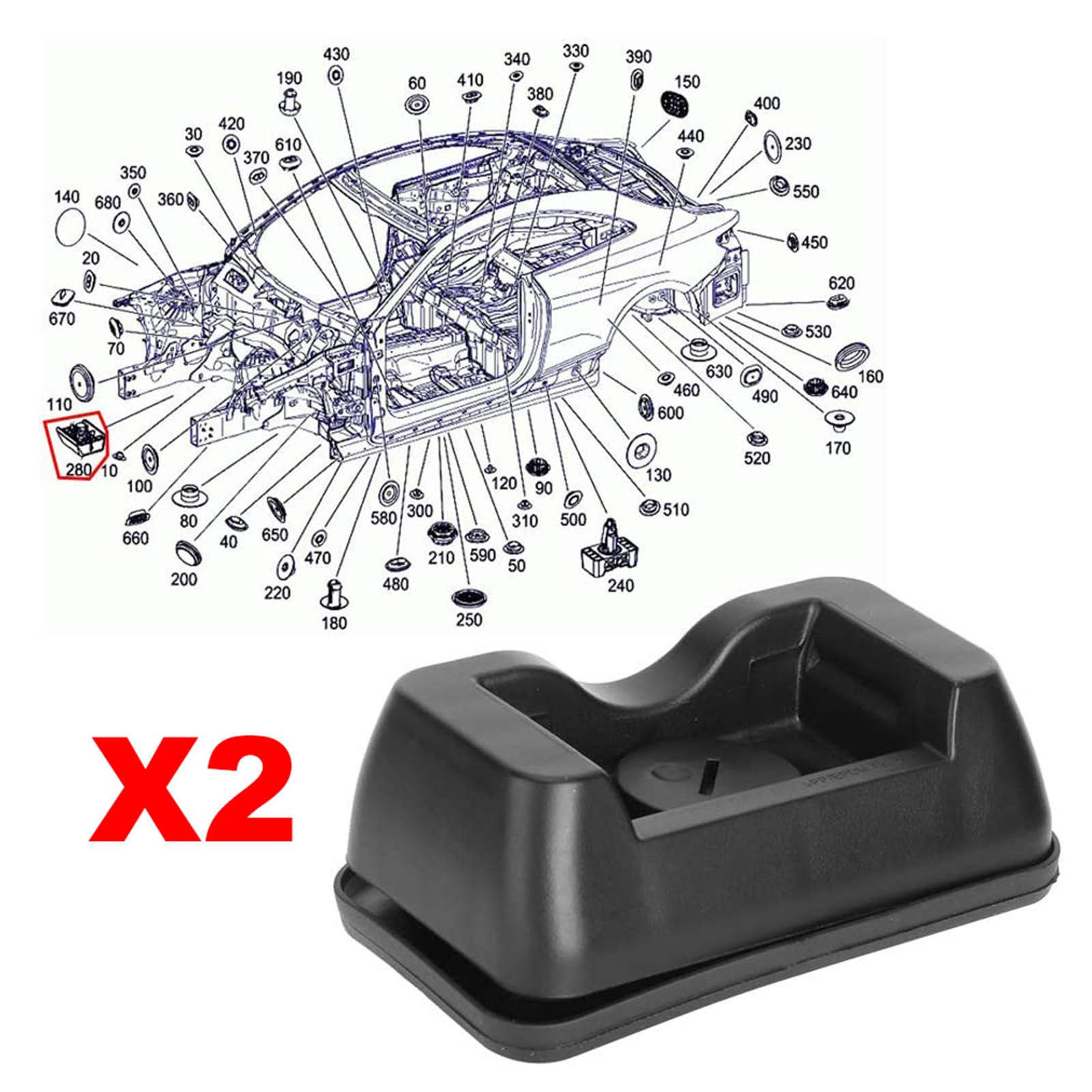 (Lot de 2) Tampon Levage pour Cric Chandelle Avant OU Arrière Gauche OU Droit compatible avec CLASSE C (W203/CL203/S203) CLC (CL203) E (W210/W211/S210/S211) CLASSE S CLK CLS SL SLC SLK - A2039970186