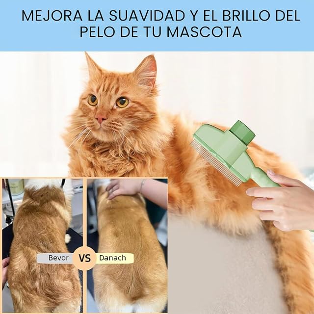 Foto 4 de 7 de YUNYU Cepillo de pelo autolimpiante, para gatos y perros, con combinación de acero ABS+, 20 cm
