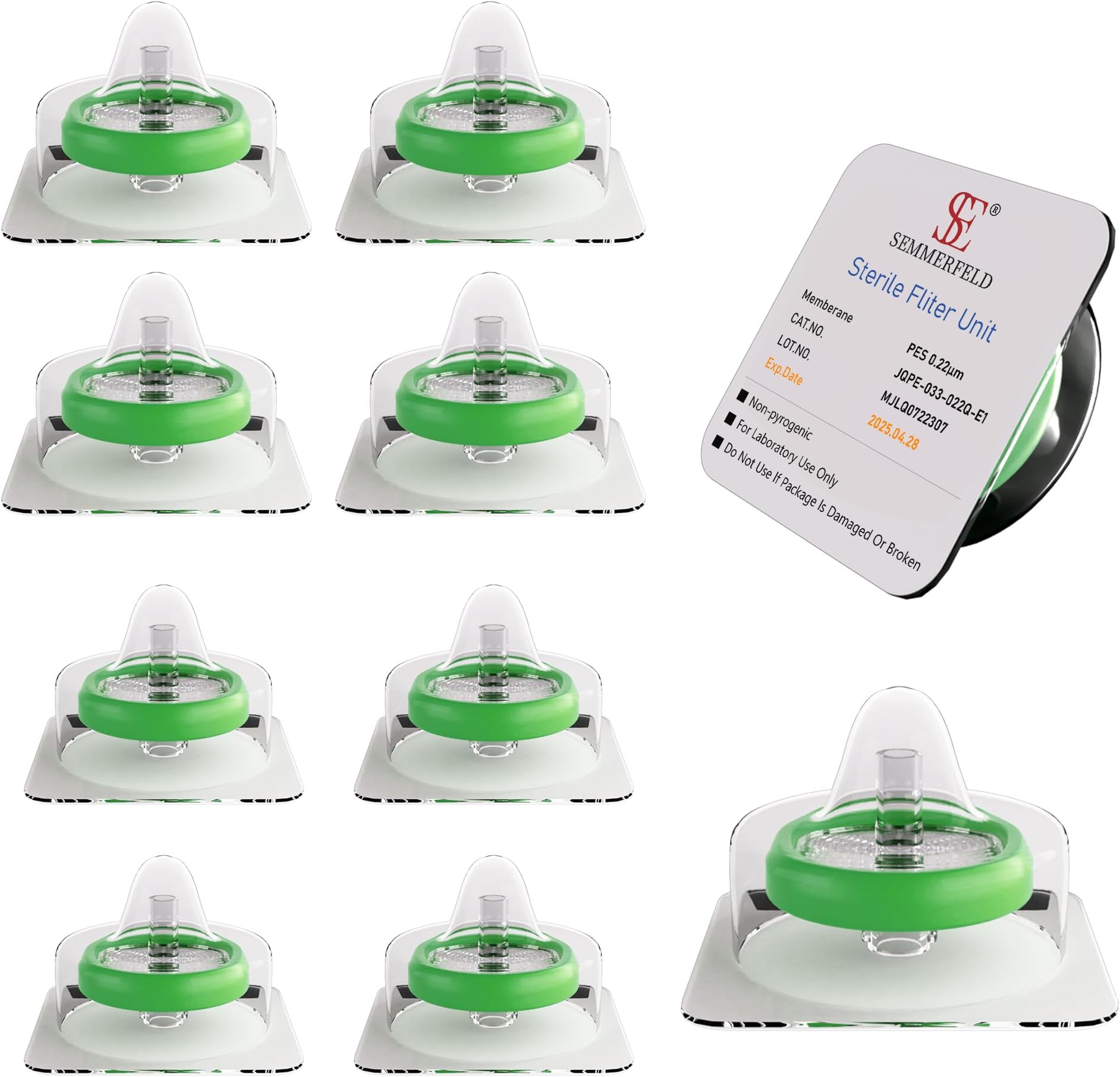 Semmerfeld 300 Pack PES Sterile Syringe Filter 0.22um Pore Size 22 Micron Hydrophilic Filtration, 33mm Diameter Sterile Individually Packed PES Membrane