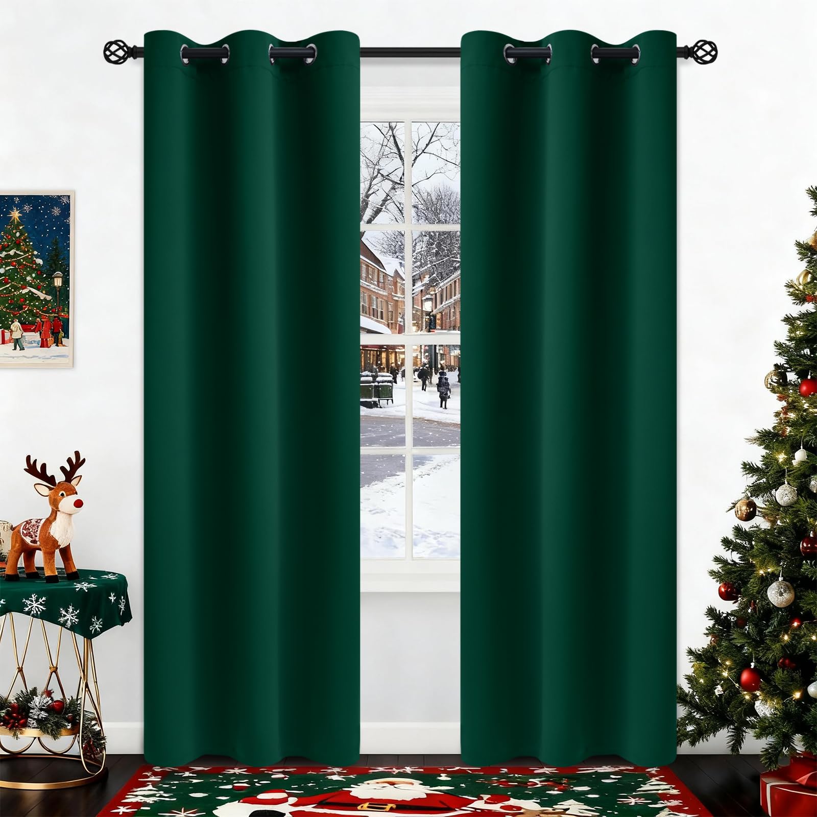 COSVIYA Grommet Blackout Room Darkening Curtains 84 inch Length 2 Panels,Thick Polyester Light Blocking Insulated Thermal Window Curtain Dark Green
