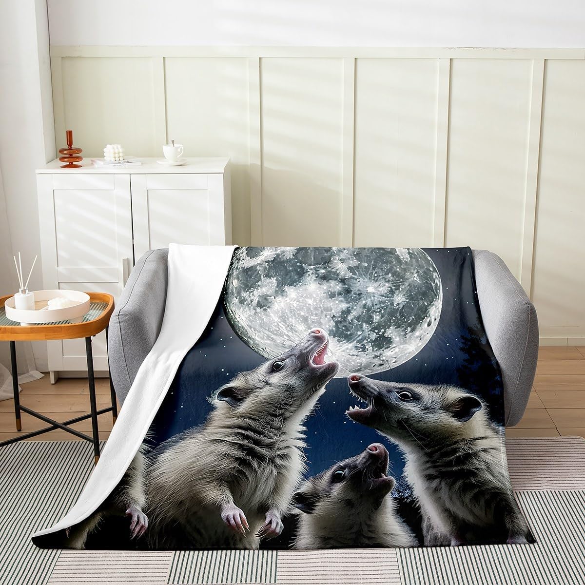 Queen 90"x90" Opossum All Season Bed Blanket Boys Possums Gifts Flannel Fleece Throw Blanket for Kids Women Men Ultra Soft Possums Moon Fuzzy Plush Blanket Possum Stuffed Animal Flannel Blanket