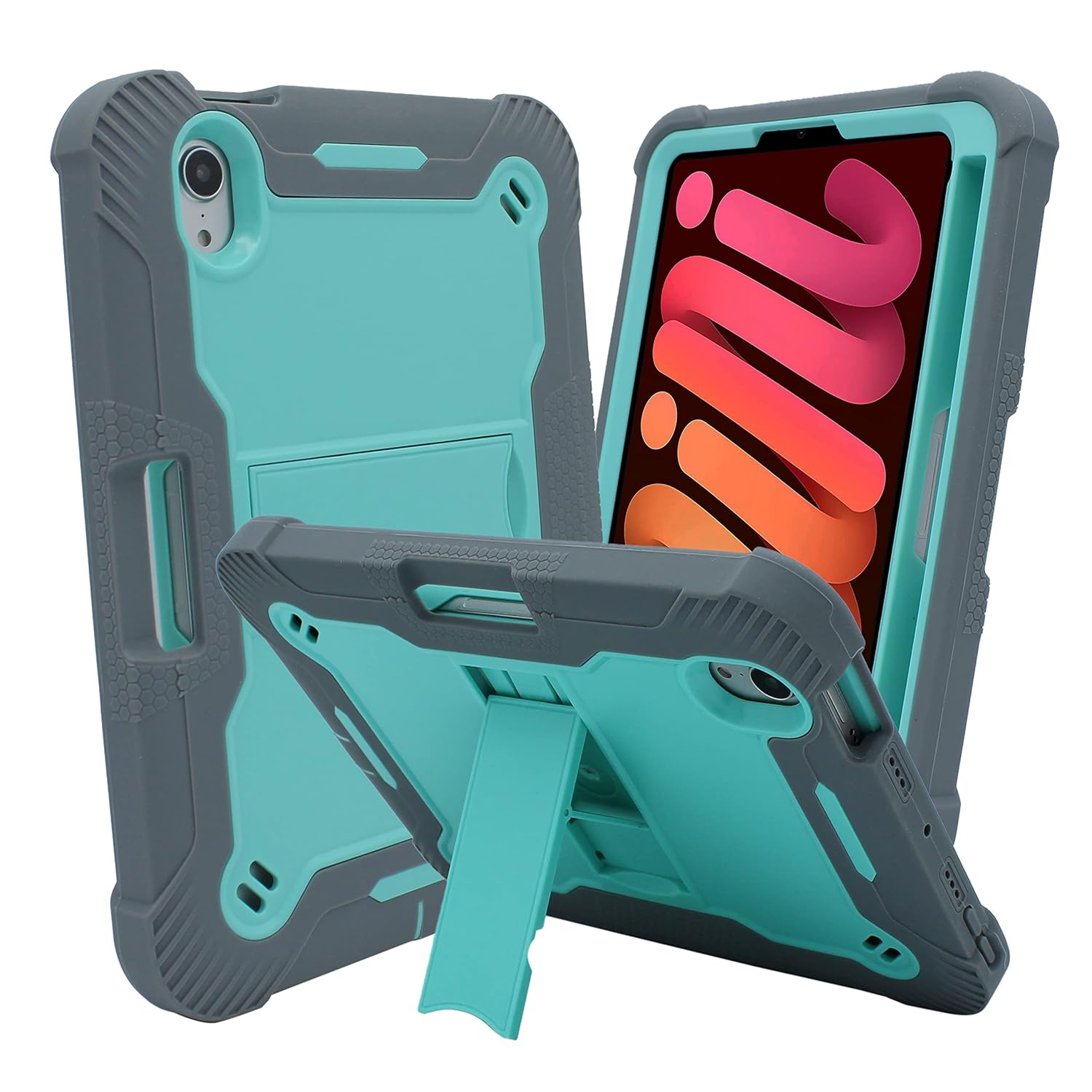 KIQ Guardian Series Rugged Case for IPad Mini 6 Case/iPad Mini Case 6th Generation 2021 8.3 Inch Cover - Teal - Grey